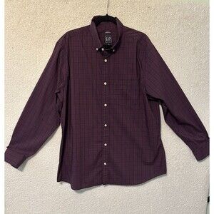Gap Red Navy Multicolor Check Long Sleeve Button Down Shirt Men's Size XL‎